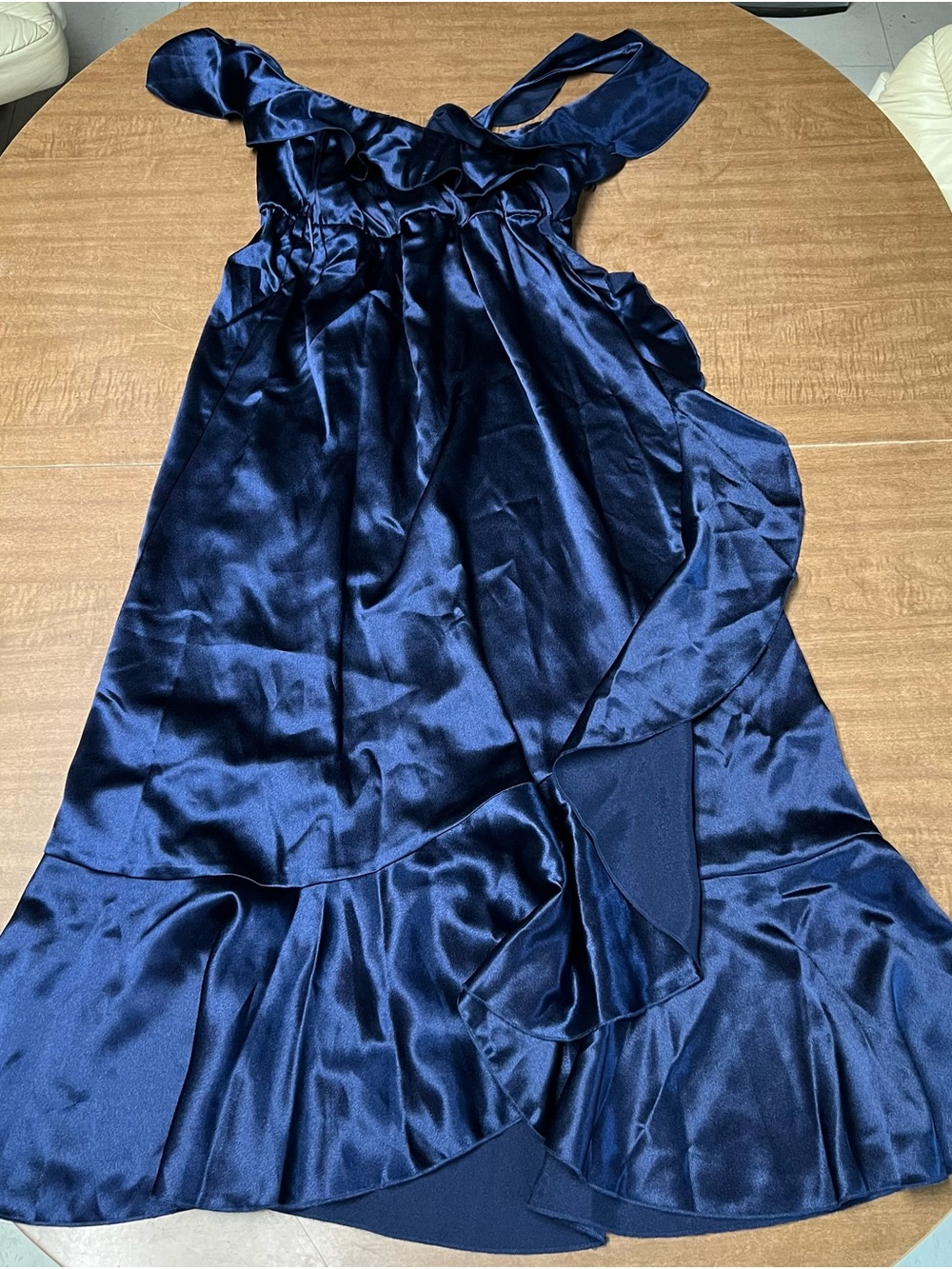 Little Mistress Navy Satin Evening Dress
